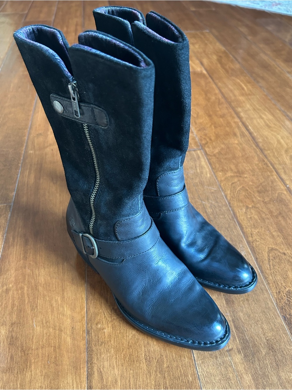 Women’s Born Black Leather & Suede Mid-Calf Boots